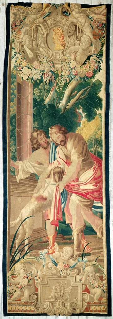 Ulisse accompagnato da Telemaco, è riconosciuto dal suo cane Argus (arazzo di lana) - Musee des Beaux, Arts et d'Archeologie, Besancon